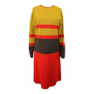 Vintage 1970's Sweater Dress Womens Med Wool Color Block Mays Italian Designer